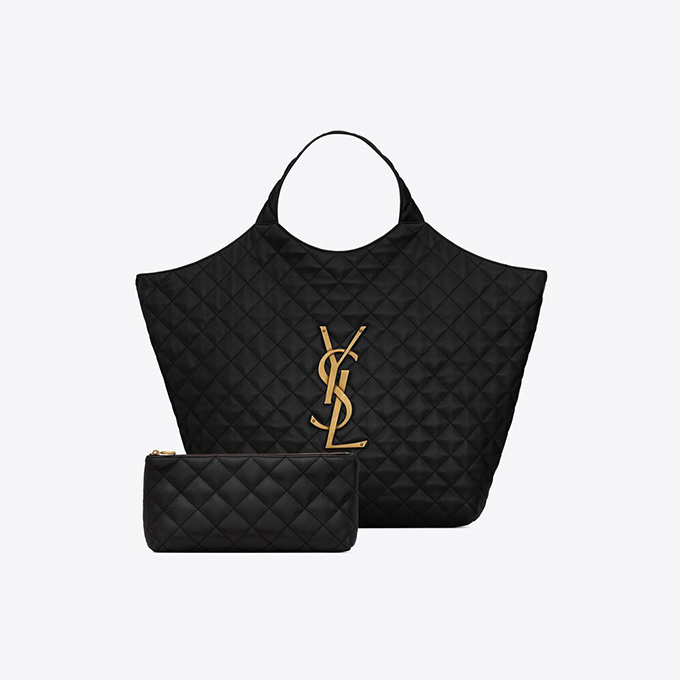 9a+quality saint laurent icare quilted nappa leather large shopping tote bag with pouch